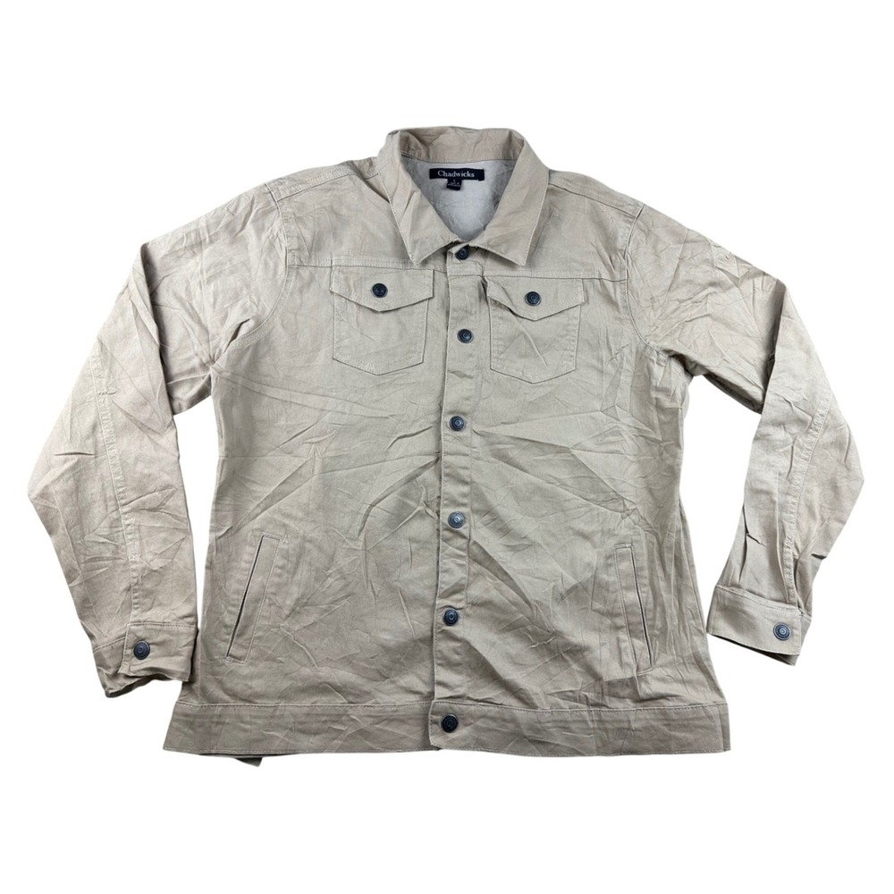 Chadwicks Trucker Jacket Women L Beige Tan Cotton Blend Utility Safari Workwear